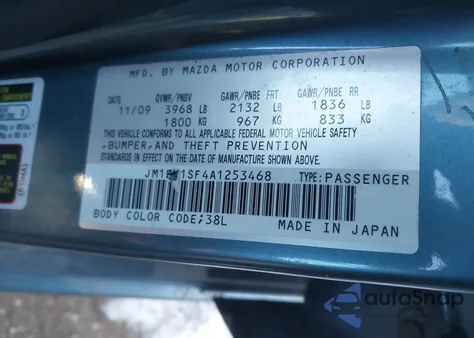 2010 Mazda Mazda3 I Touring from USA, damaged, VIN JM1BL1SF4A1253468